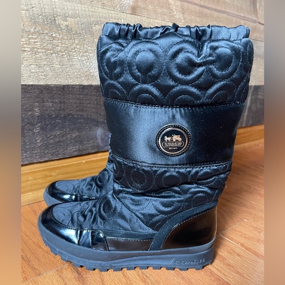 Coach Patent Leather & Signature Fabic Black Drexel Slip On Snow Boots Size 7B - Picture 1 of 6